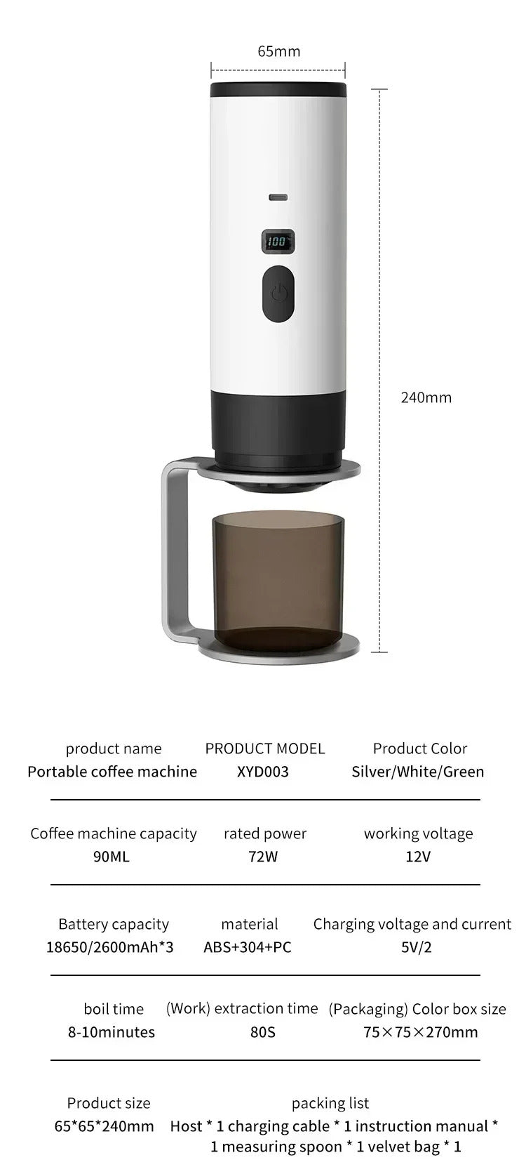 Wireless Electric Portable Espresso Coffee Machine for Car and Family Camping Coffee Machine Capsule Powder Travel