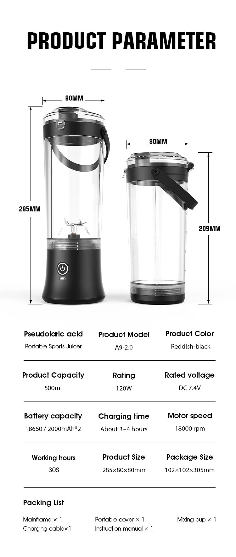 Foombthe Portable Blender Electric Juicer 500ML Fruit Mixers USB Rechargeable Smoothie Mini Blender Multifunction Juice Maker