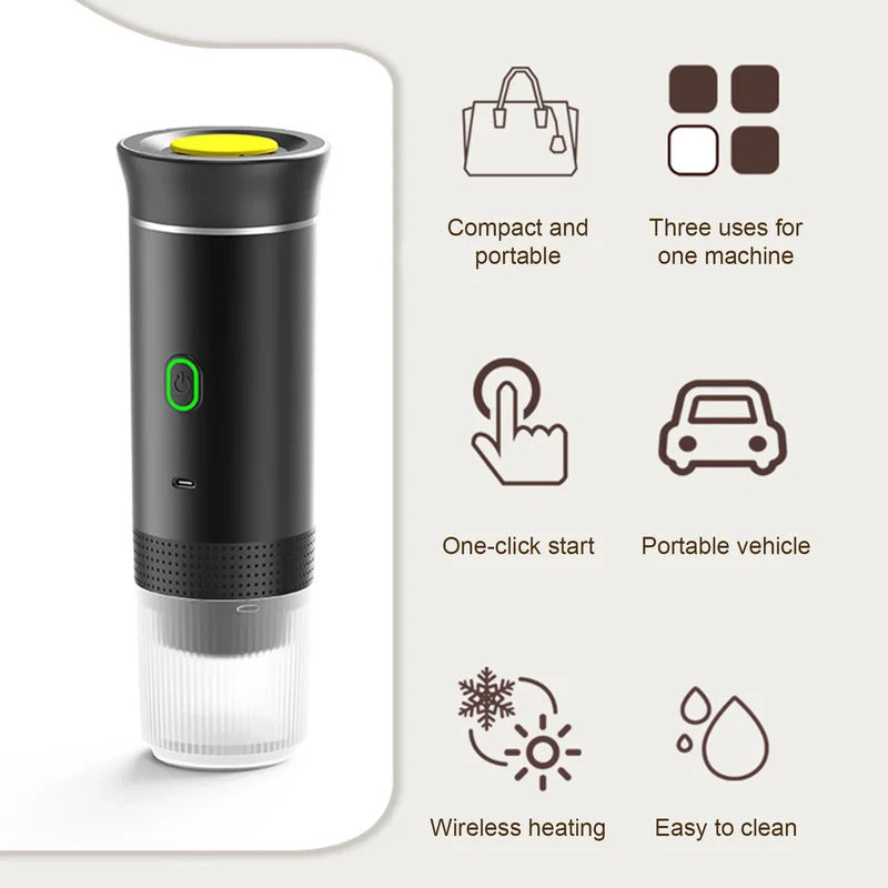 15Bar Mini Portable Coffee Machine for Car Home Travel 3 in 1 Cordless Electric Coffee Maker Work With Capsule and Ground Coffee