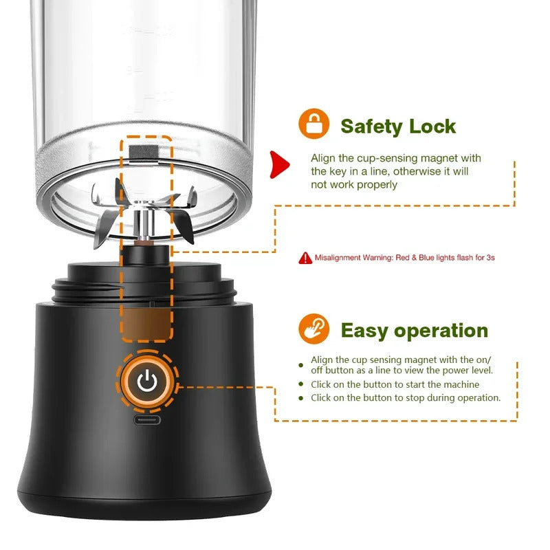 Foombthe Portable Blender Electric Juicer 500ML Fruit Mixers USB Rechargeable Smoothie Mini Blender Multifunction Juice Maker