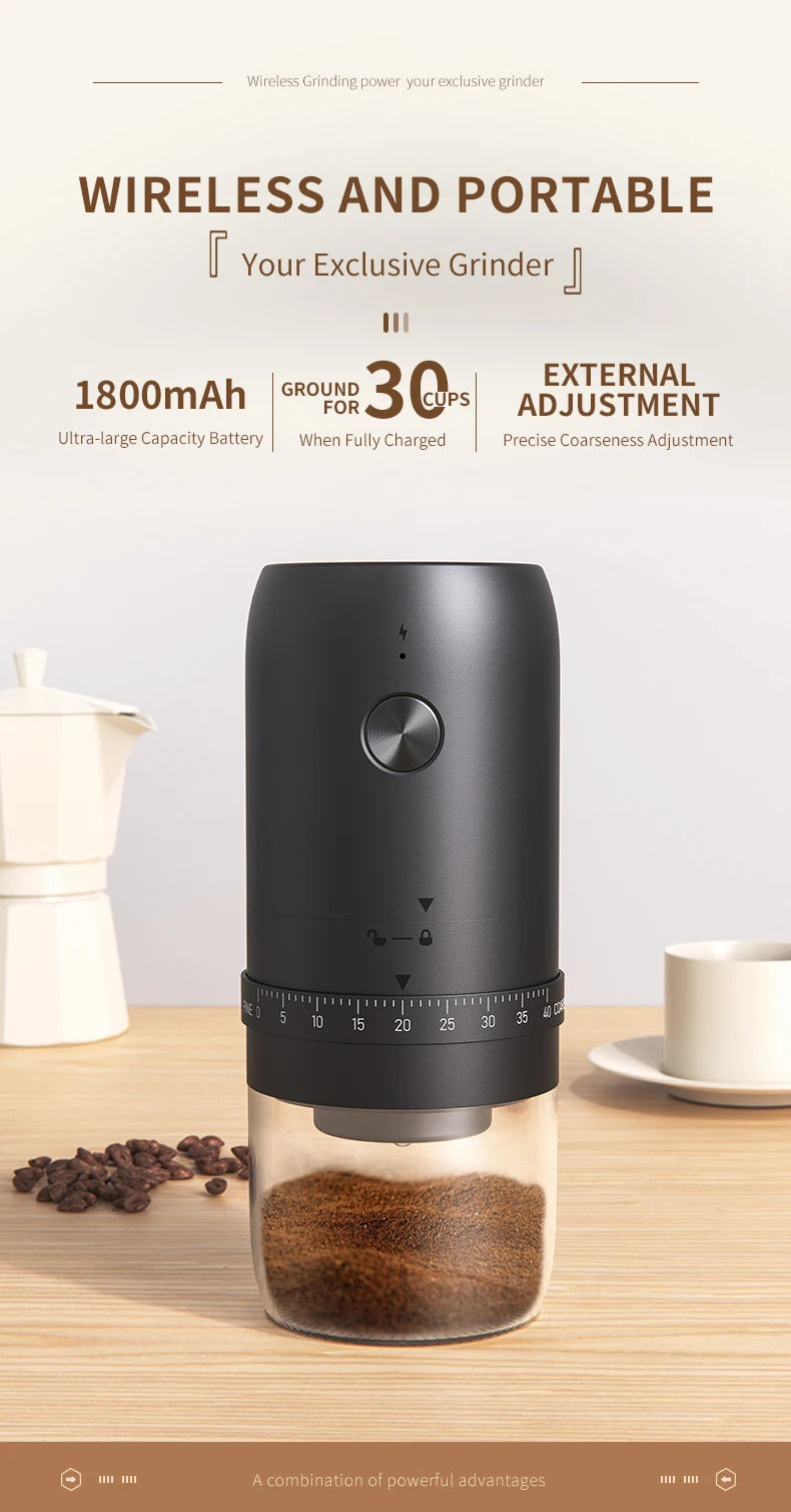 Portable 1800mAh Electric Coffee Bean Grinder 40 Gears External Adjustable Home Rechargeable Grinders Household Coffee Machine