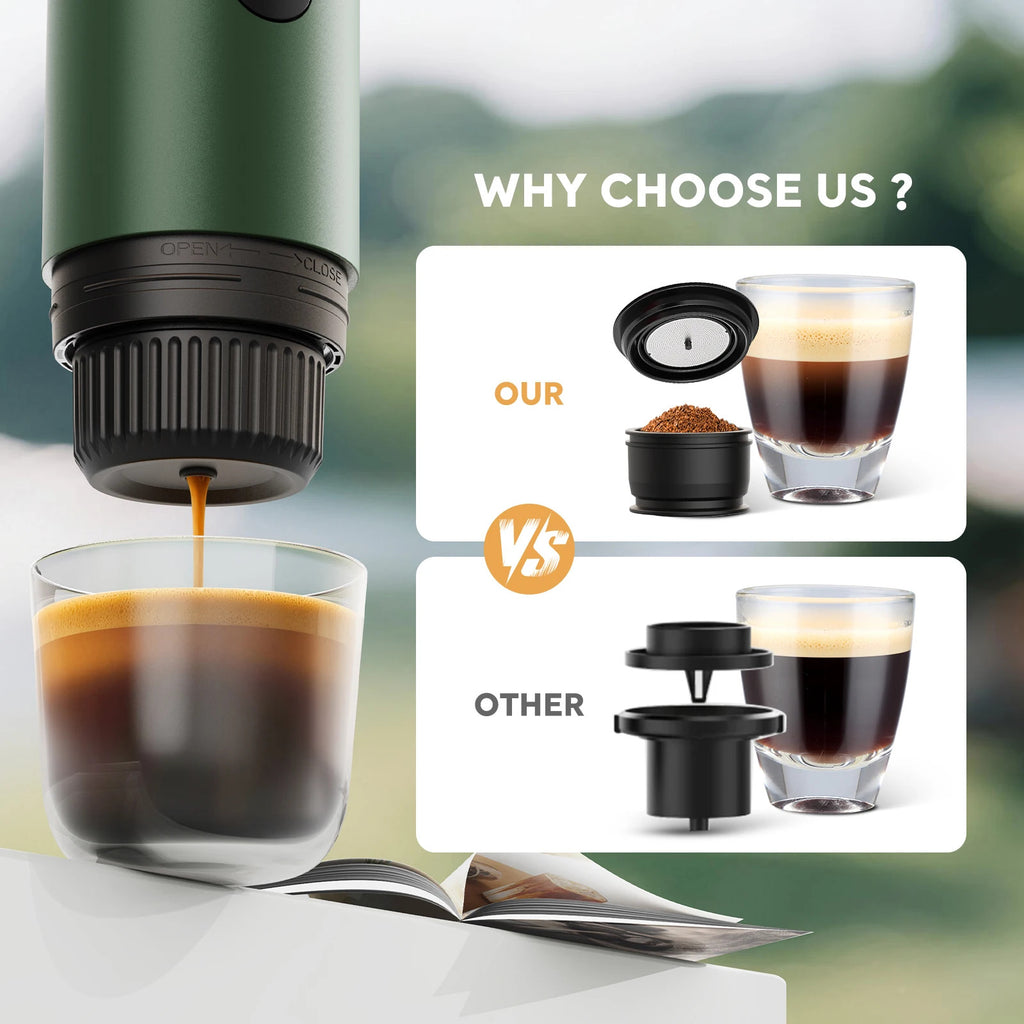 Portable Espresso Machine 3-in-1 Travel Coffee Maker for Camping Hiking Office Self-Heating with USB-C