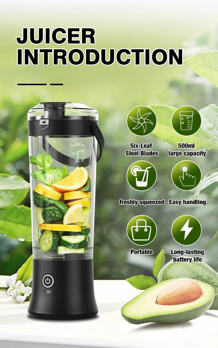 Foombthe Portable Blender Electric Juicer 500ML Fruit Mixers USB Rechargeable Smoothie Mini Blender Multifunction Juice Maker