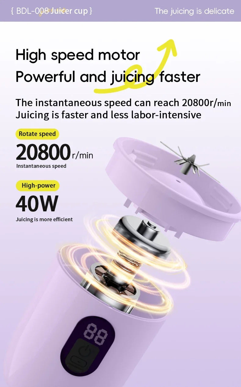 USB Rechargeable Portable Blender Cordless Mini Juicer Mixer for Smoothies Protein Shakes Travel Sports Bottle Juicer Cup