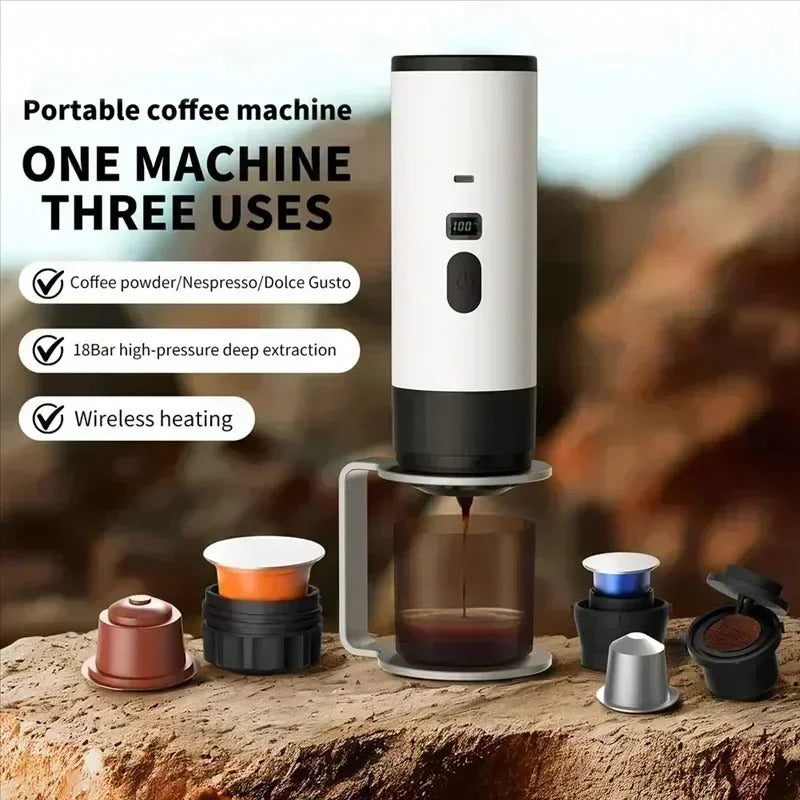 Wireless Electric Portable Espresso Coffee Machine for Car and Family Camping Coffee Machine Capsule Powder Travel