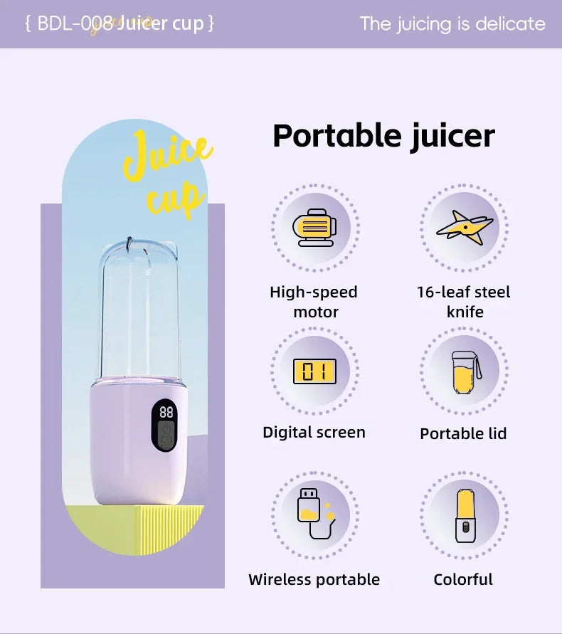 USB Rechargeable Portable Blender Cordless Mini Juicer Mixer for Smoothies Protein Shakes Travel Sports Bottle Juicer Cup