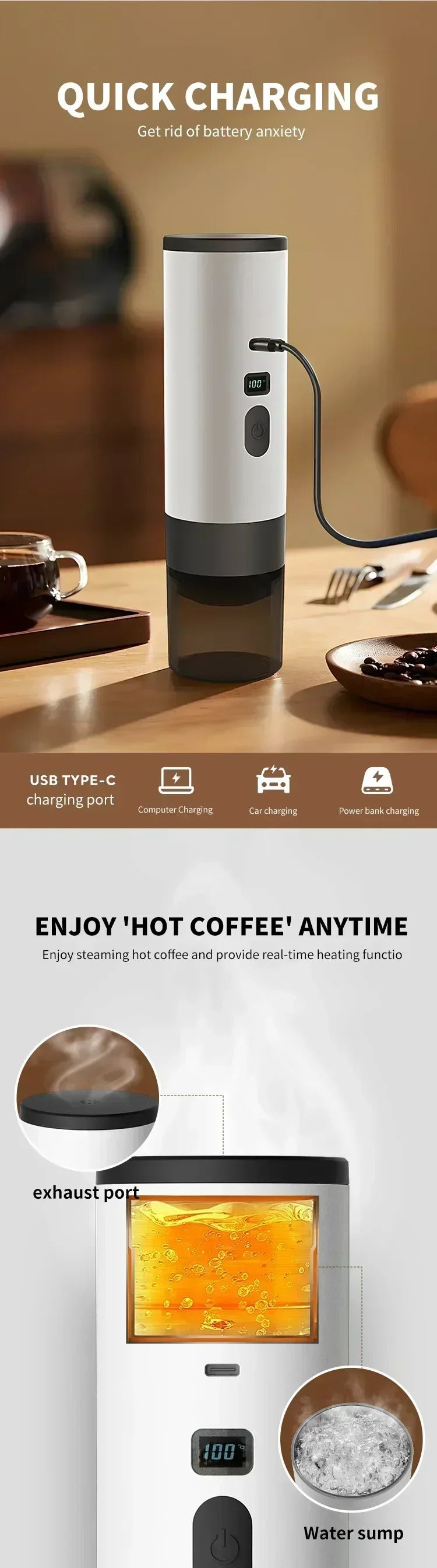 Wireless Electric Portable Espresso Coffee Machine for Car and Family Camping Coffee Machine Capsule Powder Travel