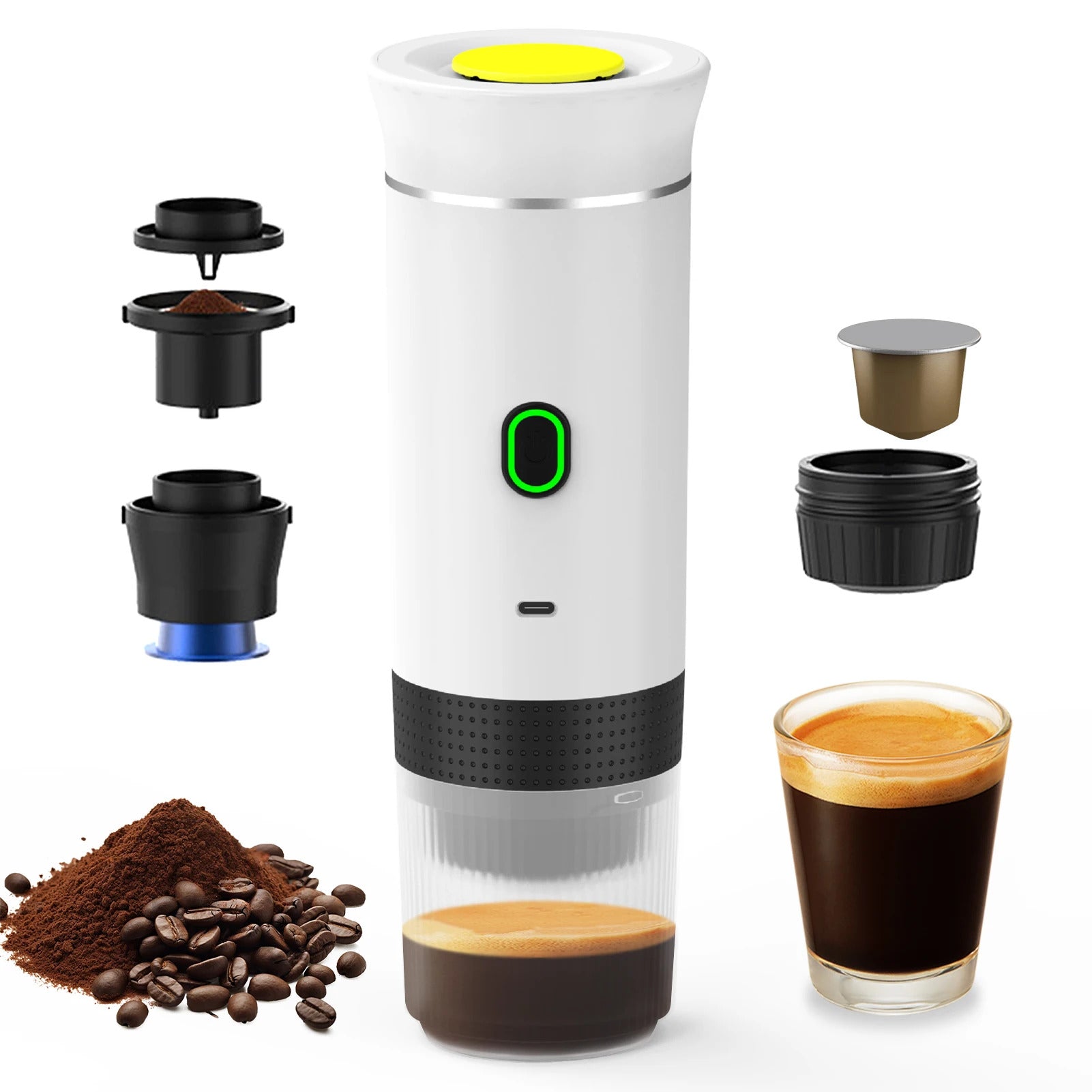 15Bar Mini Portable Coffee Machine for Car Home Travel 3 in 1 Cordless Electric Coffee Maker Work With Capsule and Ground Coffee