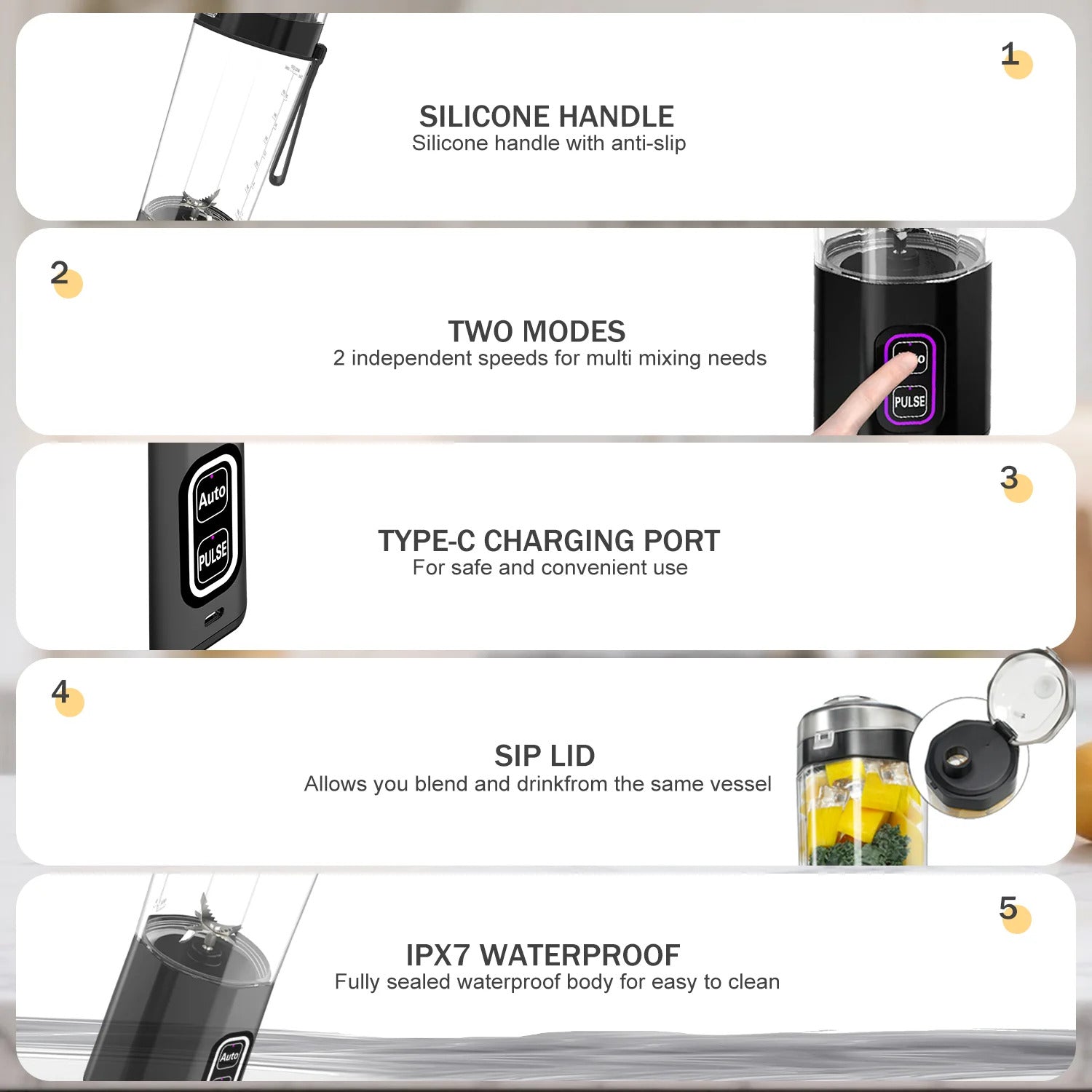 Portable Electric Juice Maker Blender 700ML USB Rechargeable Fruit Mixer 6 Blades Juicer for Shakes Smoothies Fresh Juicing Cup