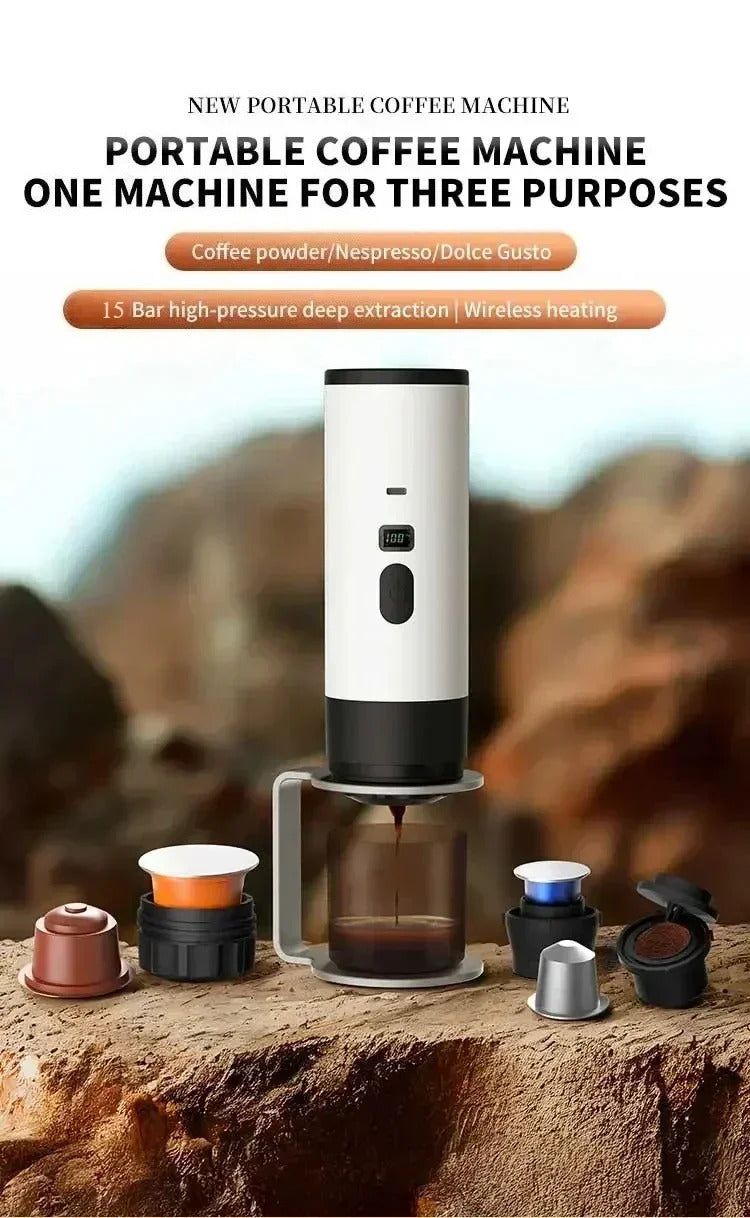 Wireless Electric Portable Espresso Coffee Machine for Car and Family Camping Coffee Machine Capsule Powder Travel